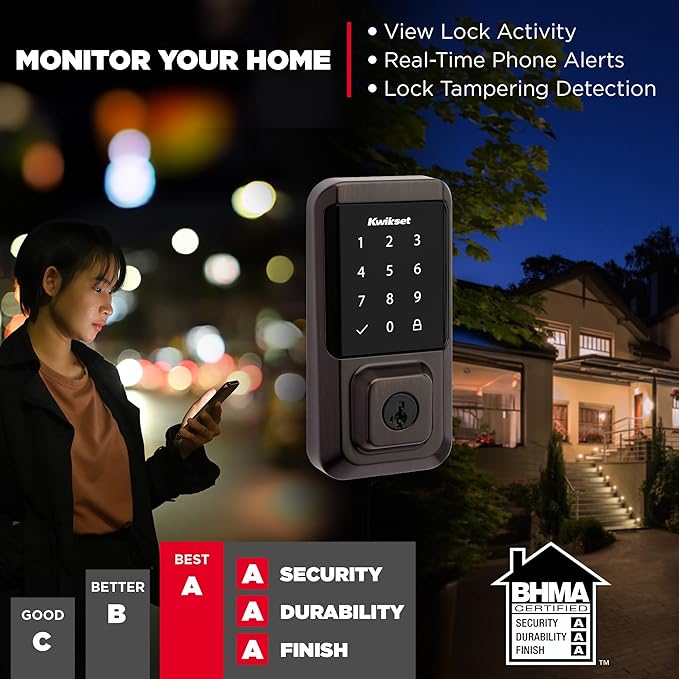 Kwikset Halo Wi-Fi Smart Lock, Keyless Entry Front Door Touchscreen Deadbolt, App Control, Grade AAA Certified, Easy Install No Hub, Venetian Bronze Finish, Digital Remote Lock Kwikset