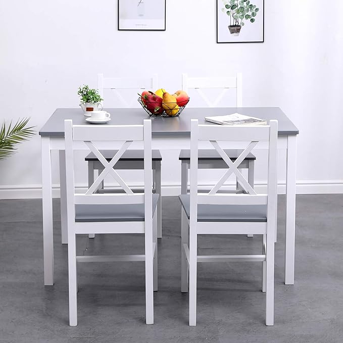 sogesfurniture 5 Piece Kitchen Dining Room Table Sets for 4, Modern Space-Saving Dining Furniture, Pastoral Rectangular Dining Table Furniture Set for Kitchen, Dining Room - LeafyLoom