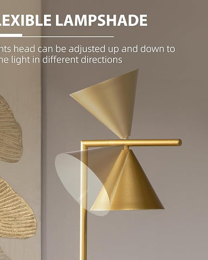 HOMCOM Modern Floor Lamps for Living Room Lighting, Adjustable Standing Lamp for Bedroom Lighting with Rotating Head, Bedside Lamp for Ambient Lighting, (Bulb not Included), Gold - LeafyLoom