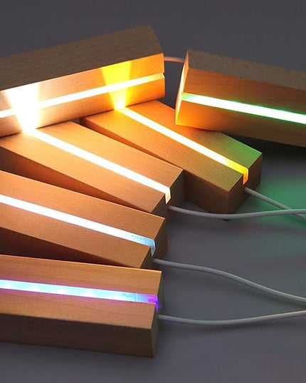 2Pack 6" Wood Rectangle Display Pedestal,Wooden Rectangle Colorful Lights Display Base for Acrylic and Plexiglass,Wood Night LED Light Lamp Base - LeafyLoom