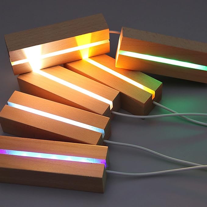 2Pack 6" Wood Rectangle Display Pedestal,Wooden Rectangle Colorful Lights Display Base for Acrylic and Plexiglass,Wood Night LED Light Lamp Base - LeafyLoom