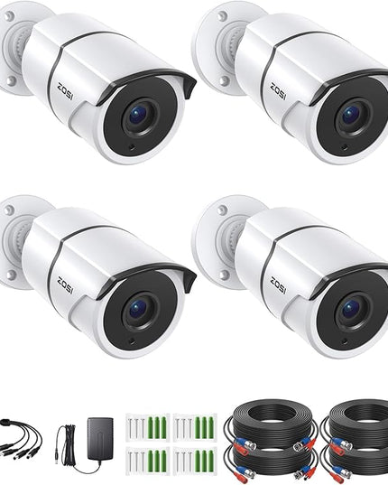 ZOSI 4PACK 1920TVL 1080P HD TVI Security Cameras 120ft Night Vision CCTV Cameras Home Security Day/Night Waterproof Camera for 720P,1080P,5MP,4K HD-TVI Analog DVR Systems ZOSI