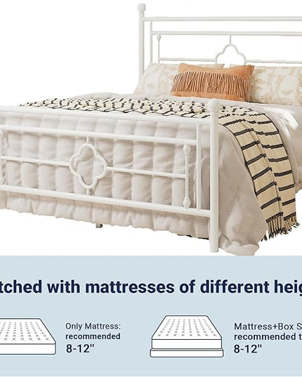 Allewie Full Size Metal Platform Bed Frame with Victorian Vintage Headboard and Footboard/Mattress Foundation/Under Bed Storage/No Box Spring Needed/Noise-Free/Easy Assembly, White - LeafyLoom
