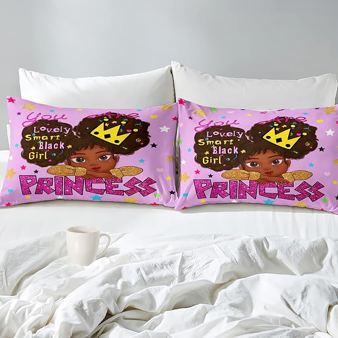 African Black Girl Full Size Comforter Sets for Girls, Black Girl Teen Girl Comforter Set Full Size, Purple Princess Full Size Bedding Set, Full (1 Comforter 2 Pillowcases) - LeafyLoom