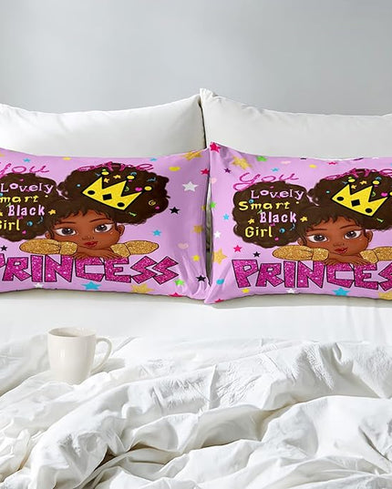 Black Girl Comforter Set Queen African Black Girls Comforter Sets Queen Princess Queen Bedding Set Cute Black Girls Princess Room Decor Bedding Set, Queen (1 Comforter 2 Pillowcases) - LeafyLoom