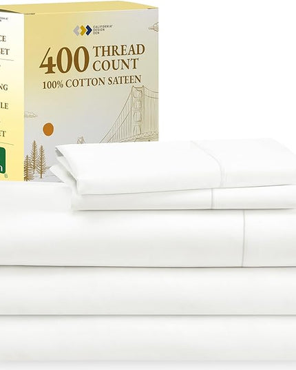 Split King Sheets for Adjustable Bed, Soft 100% Cotton Sheets, 400 Thread Count Sateen, 5 Pc Set With 2 Twin-XL Fitted Sheets, Deep Pocket Sheets, Cooling Sheets, Beats Egyptian Cotton Claims (Ivory) - LeafyLoom