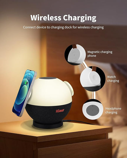 LED Night Light Beside Lamp: Music Table Lamp with Wireless Charger - 5 in 1 Touch Lamp Magnetic Wireless Phone Apple Watch Charger Birthday Gifts Friendship Lights with Base for Wife - LeafyLoom