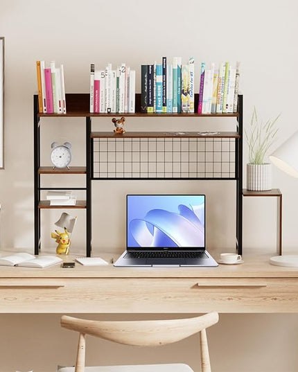Computer Desktop Bookshelf Countertop Hutch Display Shelf Desktop Hutch Storage Organizer 2-Tier Multipurpose Wood Bookcase for Computer Desk for Home Office Study Room Bedroom - LeafyLoom