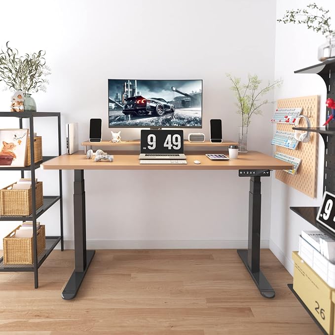 AIMEZO Standing Desk Frame, Dual Motor Electric Height Adjustable Sit Stand Desk Frame with 4 Memory Preset Button, USB Charging Port for Home Office (3 Tier Legs, Black) - LeafyLoom