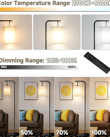 Floor Lamp for Living Room, 9W LED Bulb, Remote Custom Color Temperature & Brightness, Tall Standing Lamps for Bedroom Office Kid Room, Black - LeafyLoom