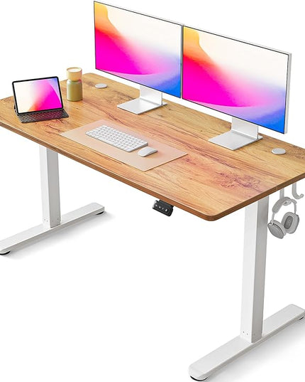 FEZIBO Electric Standing Desk, 55 x 24 Inches Height Adjustable Stand up Desk, Sit Stand Home Office Desk, Computer Desk, Light Rustic - LeafyLoom
