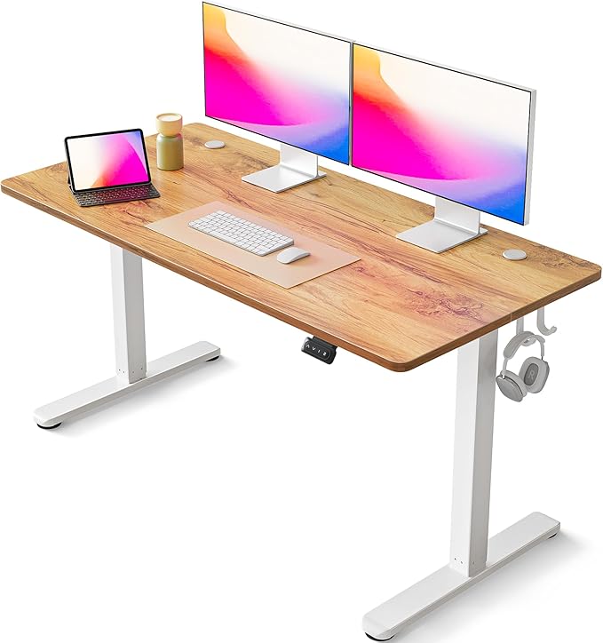 FEZIBO Electric Standing Desk, 55 x 24 Inches Height Adjustable Stand up Desk, Sit Stand Home Office Desk, Computer Desk, Light Rustic - LeafyLoom