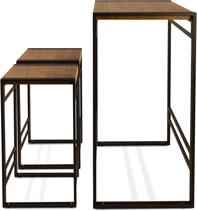 Atlantic Urban Dining Set, Bar Height Table and 2 Stools, 3 Piece Set. Woodgrain & Black PN 82008132 - LeafyLoom