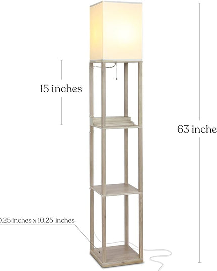 Brightech Maxwell Charger - Modern Shelf Floor Lamp with USB Charging Ports & Electric Outlet - Corner Display Floor Lamps with Shelves for Living Room, Bedroom and Office - Rustic Wood - LeafyLoom