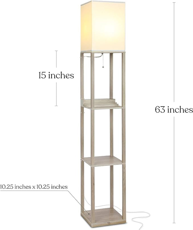 Brightech Maxwell Charger - Modern Shelf Floor Lamp with USB Charging Ports & Electric Outlet - Corner Display Floor Lamps with Shelves for Living Room, Bedroom and Office - Rustic Wood - LeafyLoom