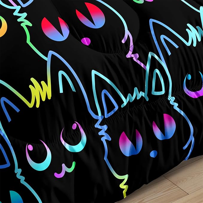 Cat Twin Bedding Set for Girls - Cute Cartoon Cat Comforter Set for Girls Bedroom Ultra Soft Cats Patterns Bedding Set with 1 Cat Quilt and 1 Pillowcase Kids Girls Room Decor, Twin Size - LeafyLoom