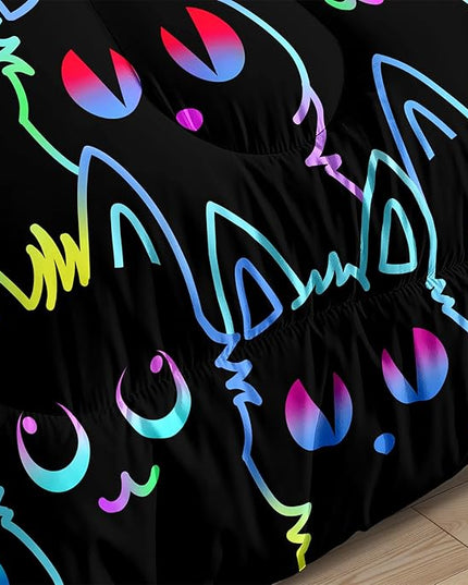 Cats Full Size Comforter Set for Girls - Cartoon Cats Bedding Set for Girls Room Lovely Cats Pattern Girls Bedding Set Soft Breathable Cats Comforter with 2 Pillowcases for All-Season - LeafyLoom