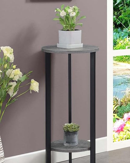 Convenience Concepts Graystone 31 inch 2 Tier Plant Stand, Cement/Black - LeafyLoom