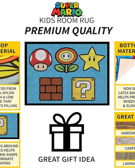 Franco Super Mario Kids Room Non Slip Area Rug, 69 in x 52 in, (Official Licensed Product) - LeafyLoom