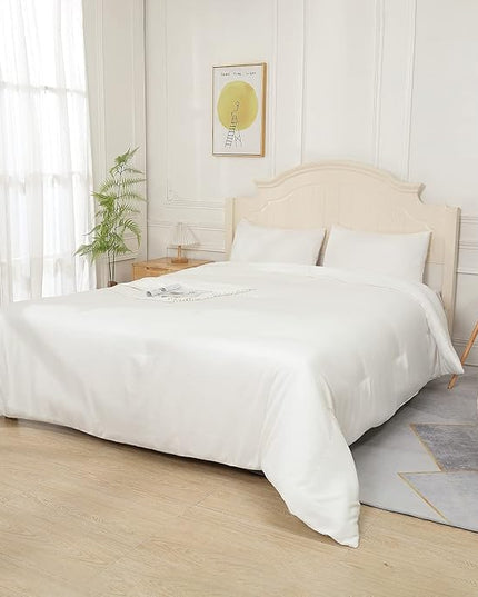 White Comforter Twin Size, Aesthetic Modern Bedding Set for Girls/Women, Cute Soft & Lightweight Chic Microfiber Bed Sets, 2pc- 1 Comforter & 1 Pillowcase (66x90 Inches) - LeafyLoom