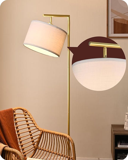 EDISHINE Gold Arched Floor Lamp, Corner Standing Lamp with Adjustable Linen Shade, Modern Arc Reading Light for Bedroom, Living Room, Office, 63" (Gold) - LeafyLoom