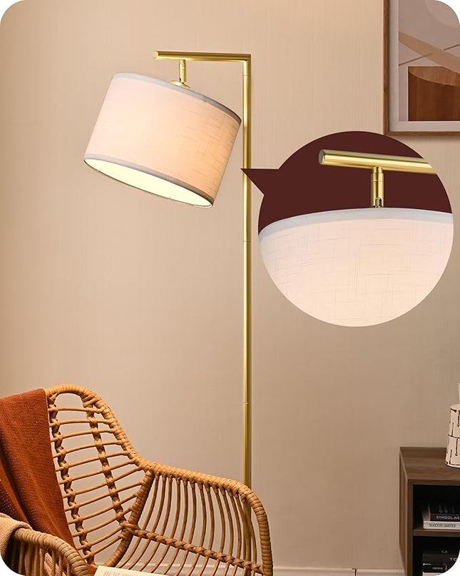 EDISHINE Gold Arched Floor Lamp, Corner Standing Lamp with Adjustable Linen Shade, Modern Arc Reading Light for Bedroom, Living Room, Office, 63" (Gold) - LeafyLoom