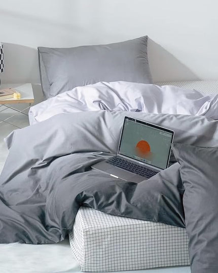 Gradient Gray Comforter Set Ombre White Gray Bedding Set Cal King Women Aesthetic Comforter 3 PCs Gray Color Bed Comforter Set California King Gradient White and Gray Comforter Set - LeafyLoom