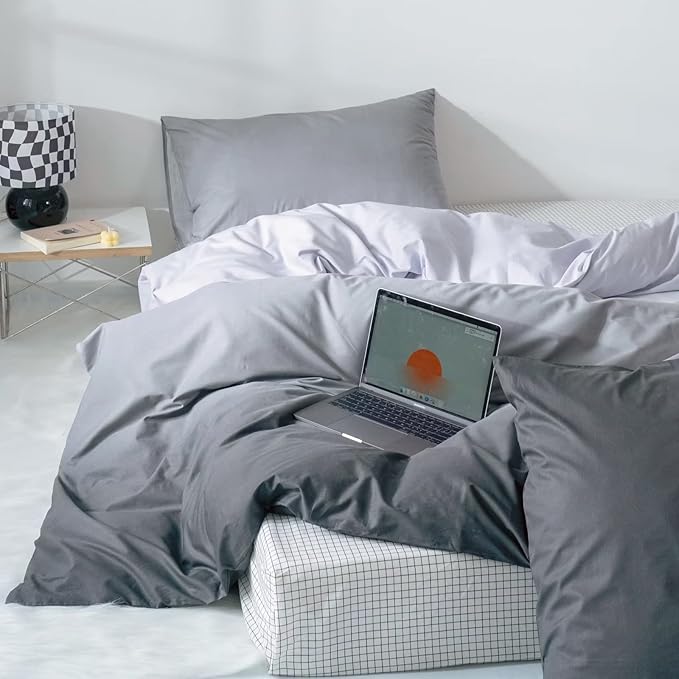 Gradient Gray Comforter Set Ombre White Gray Bedding Set Full Women Aesthetic Comforter 3 PCs Gray Color Bed Comforter Set Full Gradient White and Gray Comforter Set Full Size - LeafyLoom