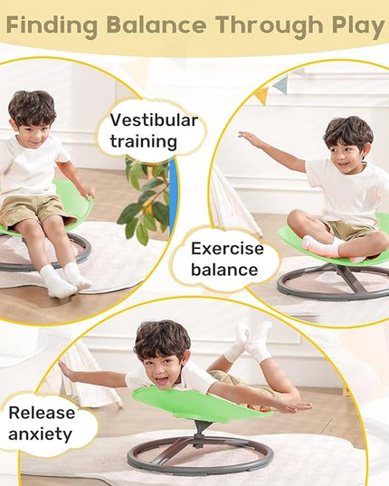 Autism Kids Swivel Chair,Sit and Spin Chair for Kids,ADHD Sensory Integration Therapy,Training Body Coordination,Wobble Disk for Toddlers,Improve Focus,Metal Base Non Slip Safer（Green） - LeafyLoom