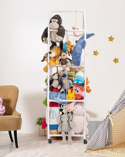 Stuffed Animal Zoo Storage, Extra Large Stuffed Animal Holder with Dust Cloth and Universal Wheels, Toy Storage Organizer, Plush Storage Organizer Shelf for Birthday Gift, Nursery Play Room Bedroom - LeafyLoom