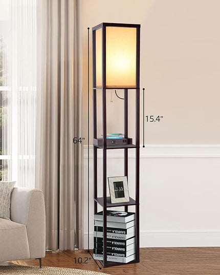 Floor Lamp with Wireless Charger, Modern Shelves Floor Lamp with USB A+C Ports & 2 AC Outlets,3 Color Temperature Corner Floor Lamps for Living Room Bedroom Office - LeafyLoom