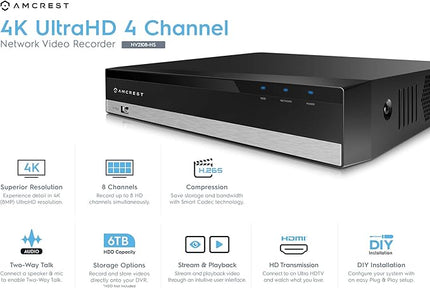 Amcrest NV2108-HS 8CH 1080P/3MP/4MP/5MP/6MP/4K Network Video Recorder - Supports up to 8 x 4K IP Cameras, Pre-Installed 2TB Hard Drive, (No Built-in WiFi) (NV2108-2TB) Amcrest