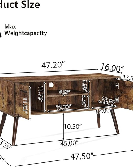 Stand for 35 55 inch Television, Modern Mid Century TV Table, with Adjustable Shelf Entertainment Center, and Two Storage Cabinets, for Living Rooms, Bedrooms, Old Pine - LeafyLoom