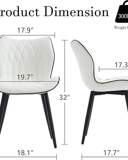 YOUNIKE Dining Chairs Set of 2, Upholstered Faux Leather Dining Room Chairs, Modern Living Room Bedroom Side Chairs with Wide Curved Back and Adjustable Metal Legs, Kitchen Chairs White - LeafyLoom