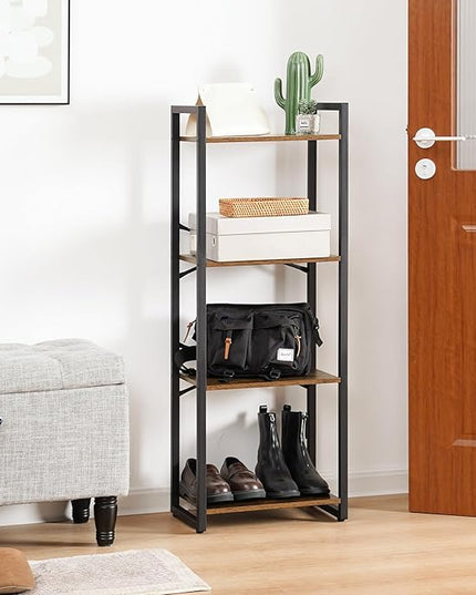 Yoobure Bookshelf, 4 Tier Book Shelf with Drawer, Small Bookcase Narrow Book Case, Industrial Bookshelves Shelf for Bedroom Living Room Office, Book Storage Organizer for CD/Movie Rustic Brown - LeafyLoom