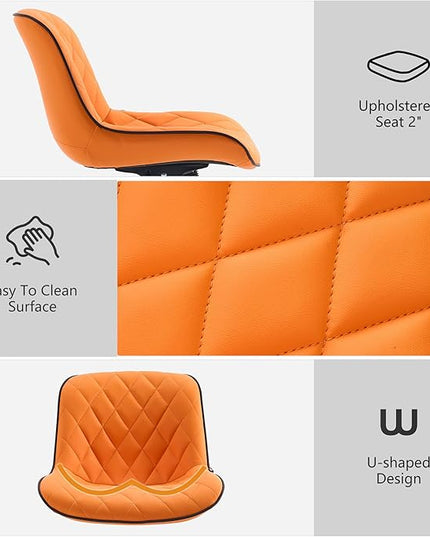 YOUNUOKE Office Chair Desk Chair with Wheels, Thick Upholstery Armless Computer Chair, Small Cute Office Chair Faux Leather Swivel Desk Chairs, Bedroom Side Chair Task Chairs, Orange - LeafyLoom