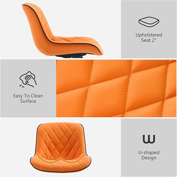 YOUNUOKE Office Chair Desk Chair with Wheels, Thick Upholstery Armless Computer Chair, Small Cute Office Chair Faux Leather Swivel Desk Chairs, Bedroom Side Chair Task Chairs, Orange - LeafyLoom