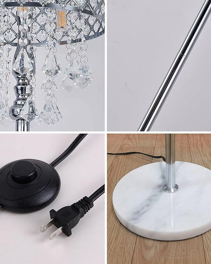 Hsyile KU300256 Mini European Crystal Floor Lamp for Living Room,Bedroom,Office,Chrome Finish,3 Lights - LeafyLoom