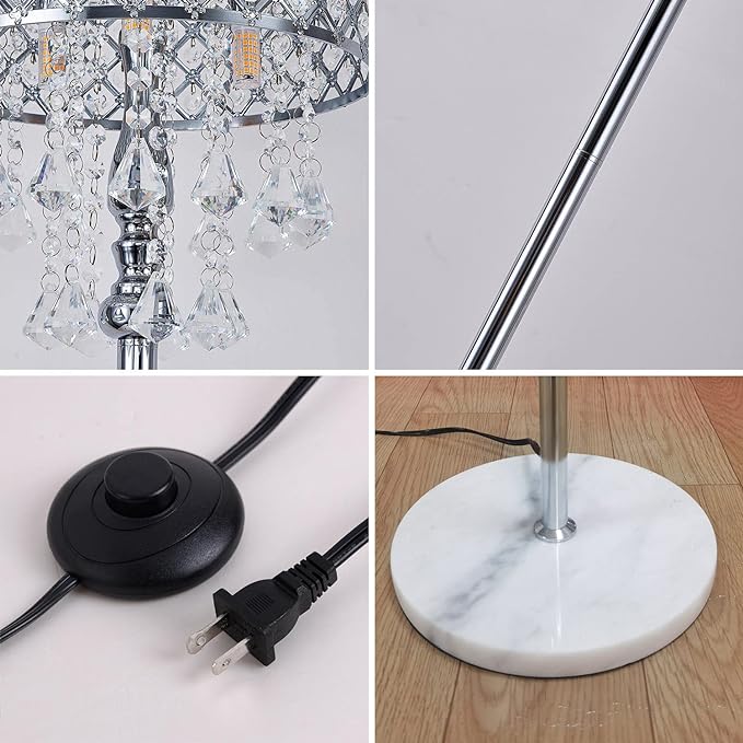 Hsyile KU300256 Mini European Crystal Floor Lamp for Living Room,Bedroom,Office,Chrome Finish,3 Lights - LeafyLoom