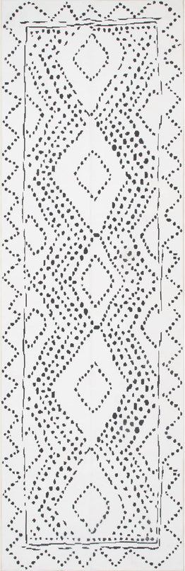 nuLOOM Mila Machine Washable Diamond Trellis Ultra Thin Runner Rug, 2' 6" x 6', White - LeafyLoom