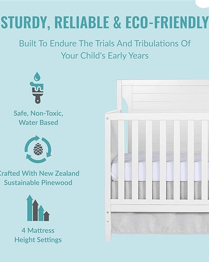 Cape Cod 5-in-1 Convertible Crib in White, Greenguard Gold Certified, 55x30x44.5 Inch (Pack of 1) - LeafyLoom
