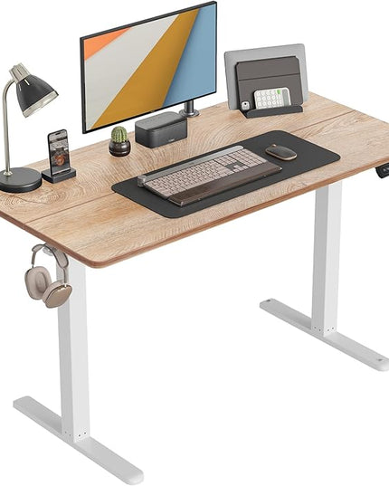 CubiCubi Height Adjustable Electric Standing Desk, 48 x 24 Inches Stand Up Table, Sit Stand Home Office Desk with Splice Board, Maple - LeafyLoom