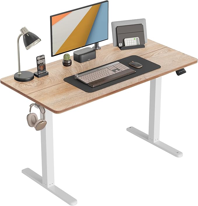 CubiCubi Height Adjustable Electric Standing Desk, 48 x 24 Inches Stand Up Table, Sit Stand Home Office Desk with Splice Board, Maple - LeafyLoom