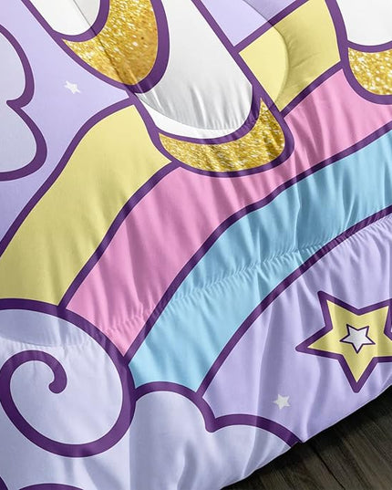 Axolotl Rainbow Unicorn Bedding Set Full,Purple Unicorn Kids Comforter Sets with Stars Cloud for Girls,1 Quilt with 2 Pillowcases for Girls Kids Teens Children Adults Bedroom Decor All Season - LeafyLoom