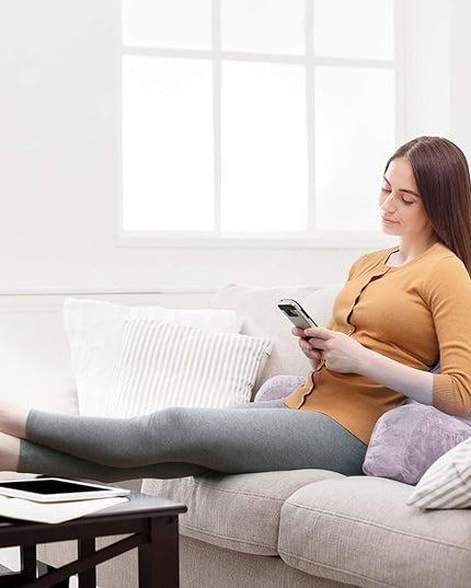 Clara Clark Reading Pillow, Standard Back Pillow for Sitting Up in Bed, Memory Foam Back Support Pillow, Reading Pillows for Sitting in Bed, Grey Lavender Sit Up Pillow for Bed Arm Pillow with Pockets - LeafyLoom