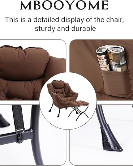Lazy Chair with Ottoman, Modern Accent Chair Contemporary Lounge Leisure Upholstered Sofa Chair Set with Armrests, Reading Chair for Living Room, Bedroom, Office, Dark Brown - LeafyLoom