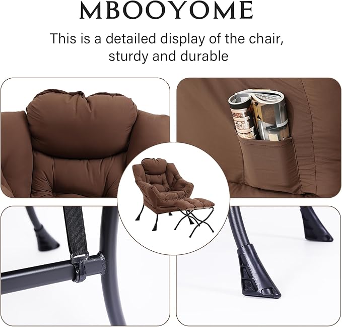 Lazy Chair with Ottoman, Modern Accent Chair Contemporary Lounge Leisure Upholstered Sofa Chair Set with Armrests, Reading Chair for Living Room, Bedroom, Office, Dark Brown - LeafyLoom