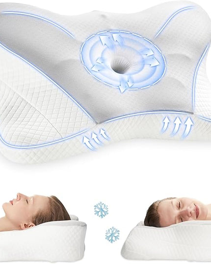 JHK Contour Neck Pillows for Neck Pain Relief, Ergonomic Cervical Neck Pillow, Memory Foam Orthopedic Bed Pillow for Side Back Stomach Sleeper, Cooling Pillow with Breathable Pillowcase - LeafyLoom