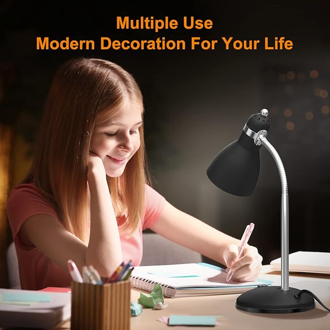 LEPOWER Metal Desk Lamp, Eye-Caring Table Lamp, Study Lamps with Flexible Goose Neck for Bedroom, Home Office (Matte Black) - LeafyLoom