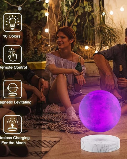 VGAzer Levitating Moon Lamp,Floating and Spinning in Air Freely with 3D Printing LED Moon Light Has 16 Colors 20 Modes for Unique Christmas Gifts,Room Decor (Marble Base 16 Colors) - LeafyLoom